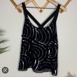 Free People Black Sequin Ribbon Strap Tank size Large